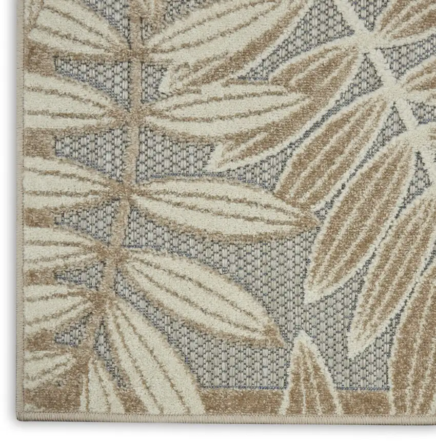 Beige Gray And Ivory Botanical Leaves Indoor Outdoor Area Rug Photo 8