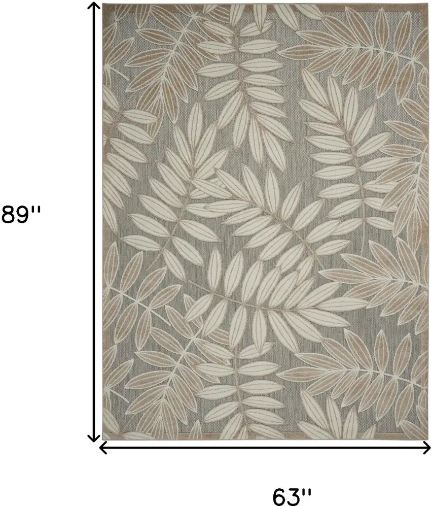 Beige Gray And Ivory Botanical Leaves Indoor Outdoor Area Rug Photo 3