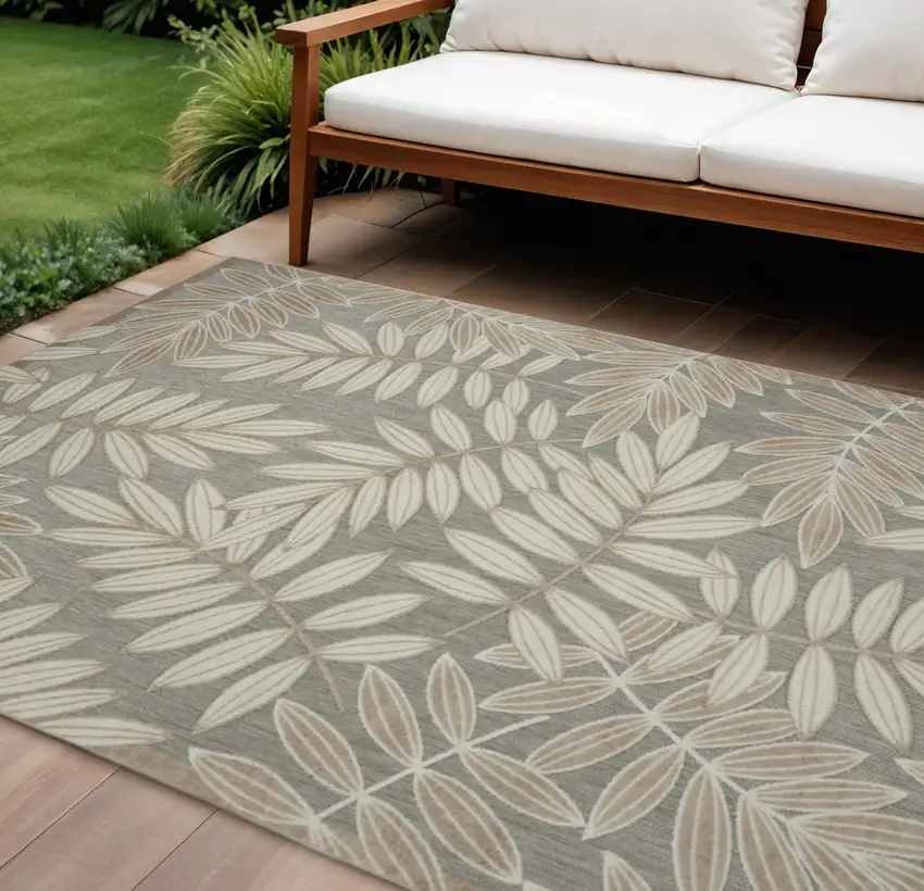 Gray And Ivory Floral Stain Resistant Indoor Outdoor Area Rug Photo 1