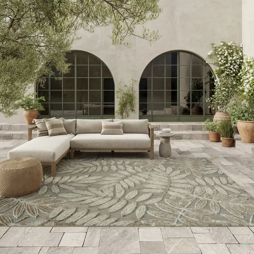 Gray And Ivory Floral Indoor Outdoor Area Rug Photo 5