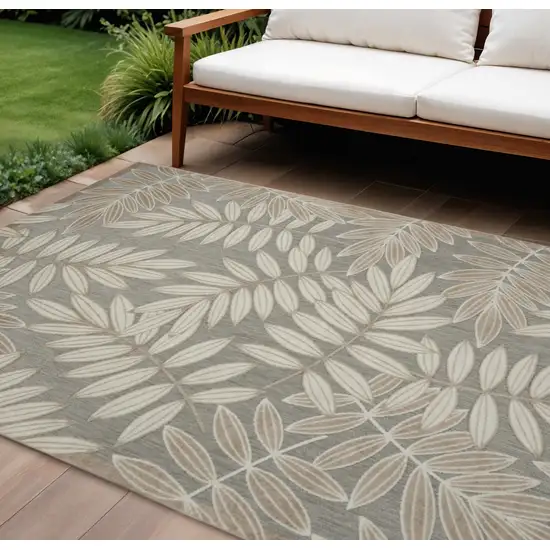 Gray And Ivory Floral Indoor Outdoor Area Rug Photo 1