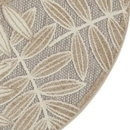 8' Gray And Ivory Round Floral Indoor Outdoor Area Rug Photo 4