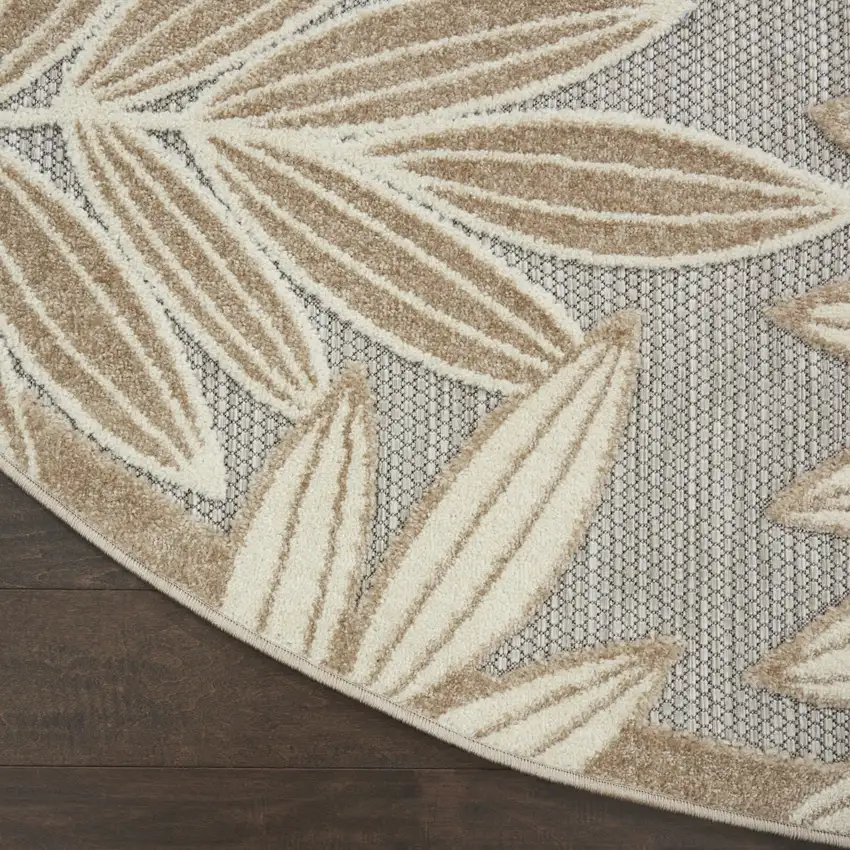 8' Gray And Ivory Round Floral Indoor Outdoor Area Rug Photo 9