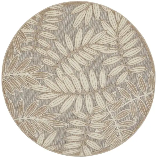 8' Gray And Ivory Round Floral Indoor Outdoor Area Rug Photo 3