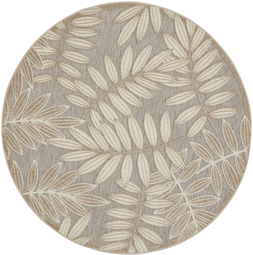 8' Gray And Ivory Round Floral Indoor Outdoor Area Rug Photo 3