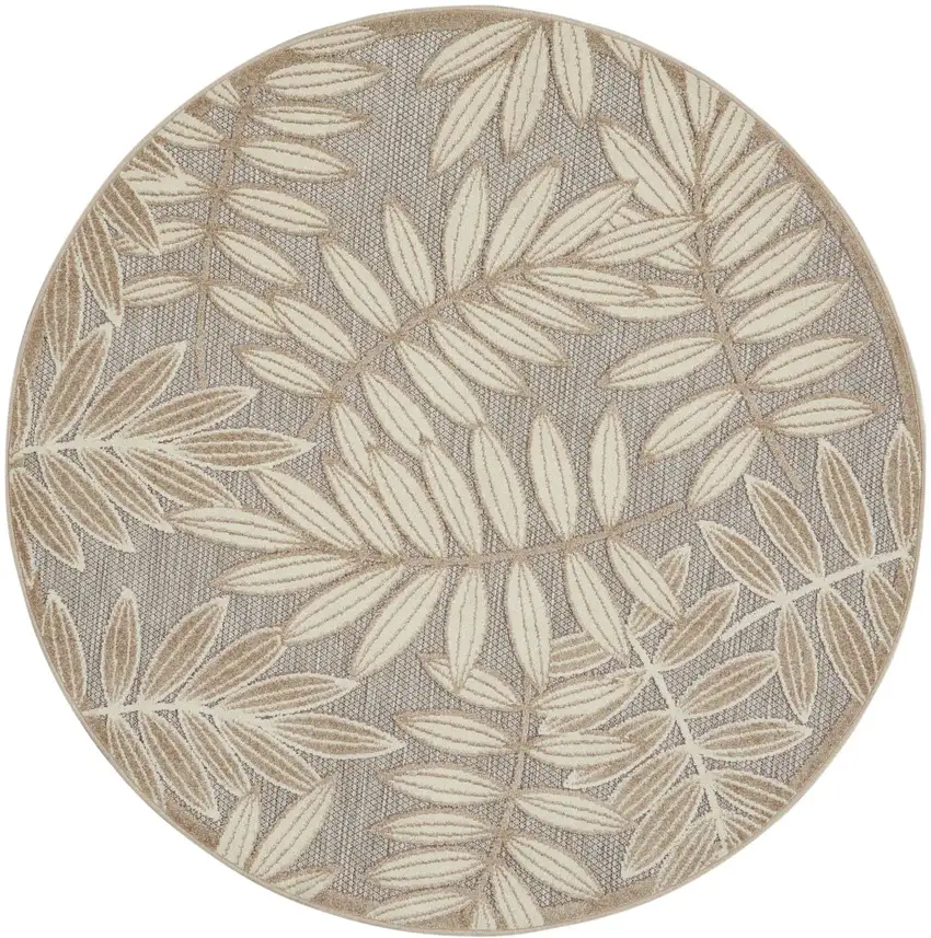 Gray And Ivory Round Floral Indoor Outdoor Area Rug Photo 2