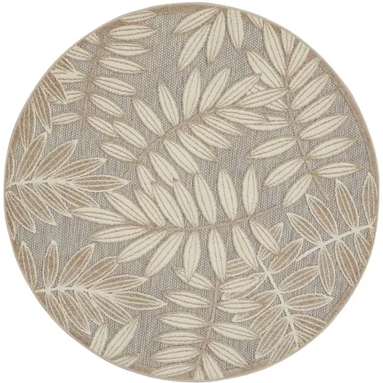 Gray And Ivory Round Floral Indoor Outdoor Area Rug Photo 2