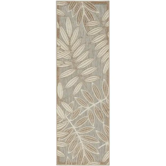6' Gray And Ivory Floral Indoor Outdoor Runner Rug Photo 6