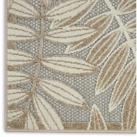 6' Gray And Ivory Floral Indoor Outdoor Runner Rug Photo 8