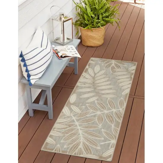 Gray And Ivory Floral Stain Resistant Indoor Outdoor Runner Rug Photo 2