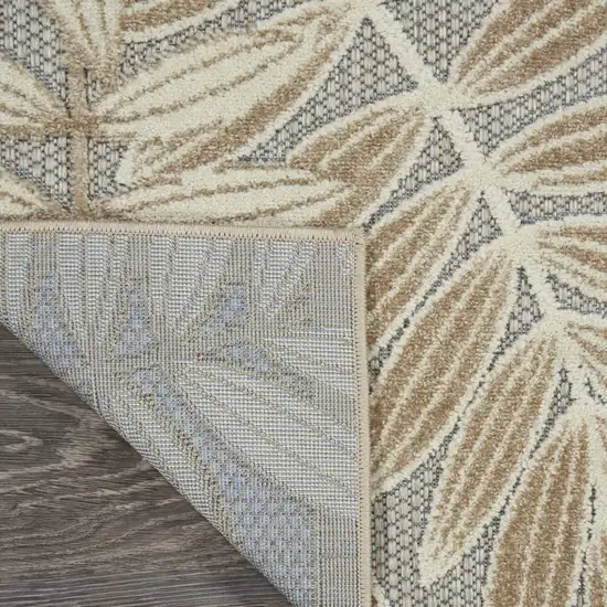 10' Beige Gray And Ivory Botanical Leaves Indoor Outdoor Runner Rug Photo 9