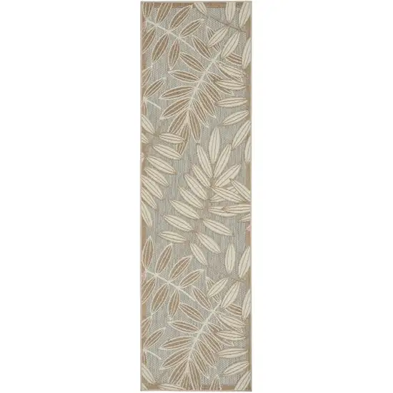 8' Beige Gray And Ivory Botanical Leaves Indoor Outdoor Runner Rug Photo 6