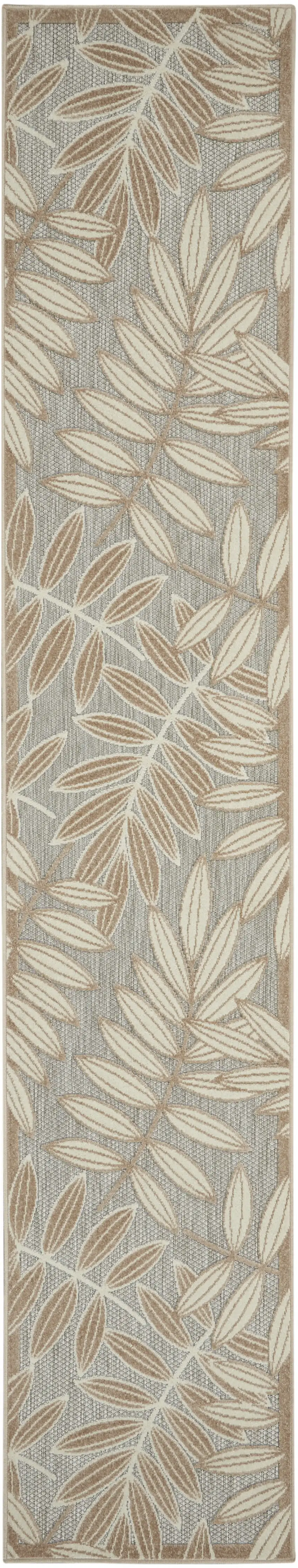 Gray And Ivory Floral Indoor Outdoor Runner Rug Photo 1