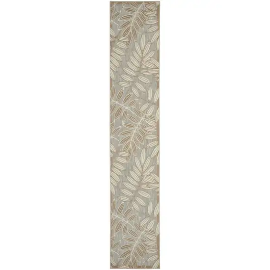 12' Gray And Ivory Floral Indoor Outdoor Runner Rug Photo 1