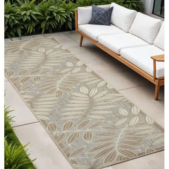 Gray And Ivory Floral Indoor Outdoor Runner Rug Photo 2