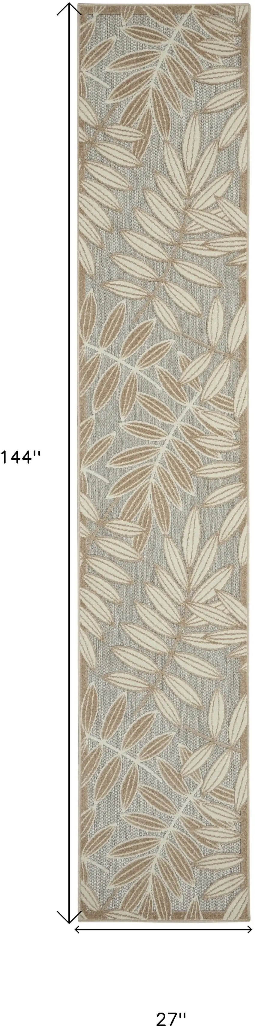 Gray And Ivory Floral Indoor Outdoor Runner Rug Photo 9