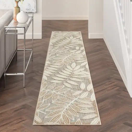 Gray And Ivory Floral Indoor Outdoor Runner Rug Photo 9
