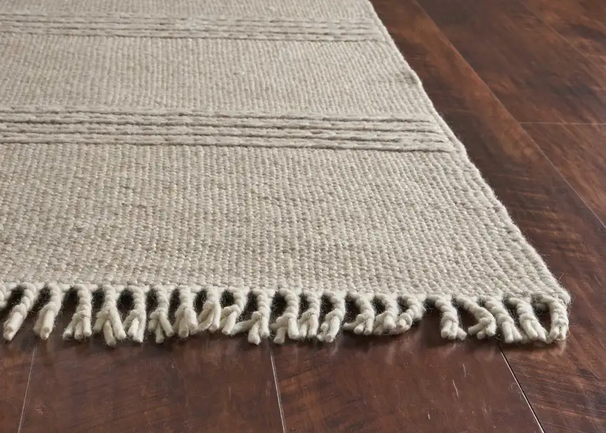 Natural Plain Wool Indoor Area Rug with Fringe Photo 6