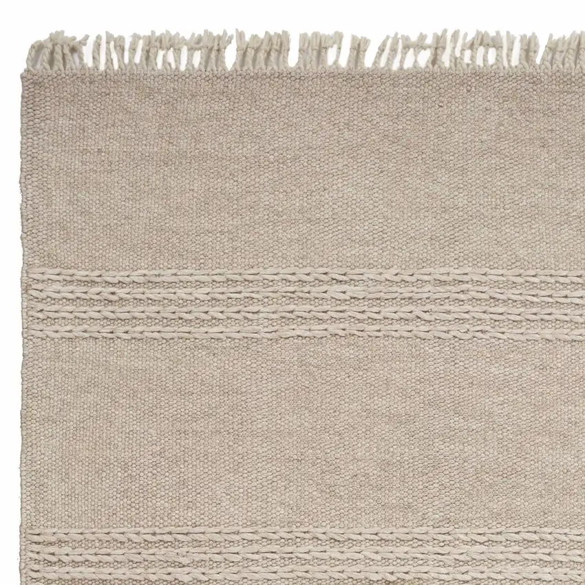 Natural Plain Wool Indoor Area Rug with Fringe Photo 3
