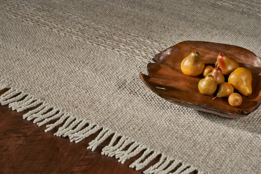 Natural Plain Wool Indoor Area Rug with Fringe Photo 5