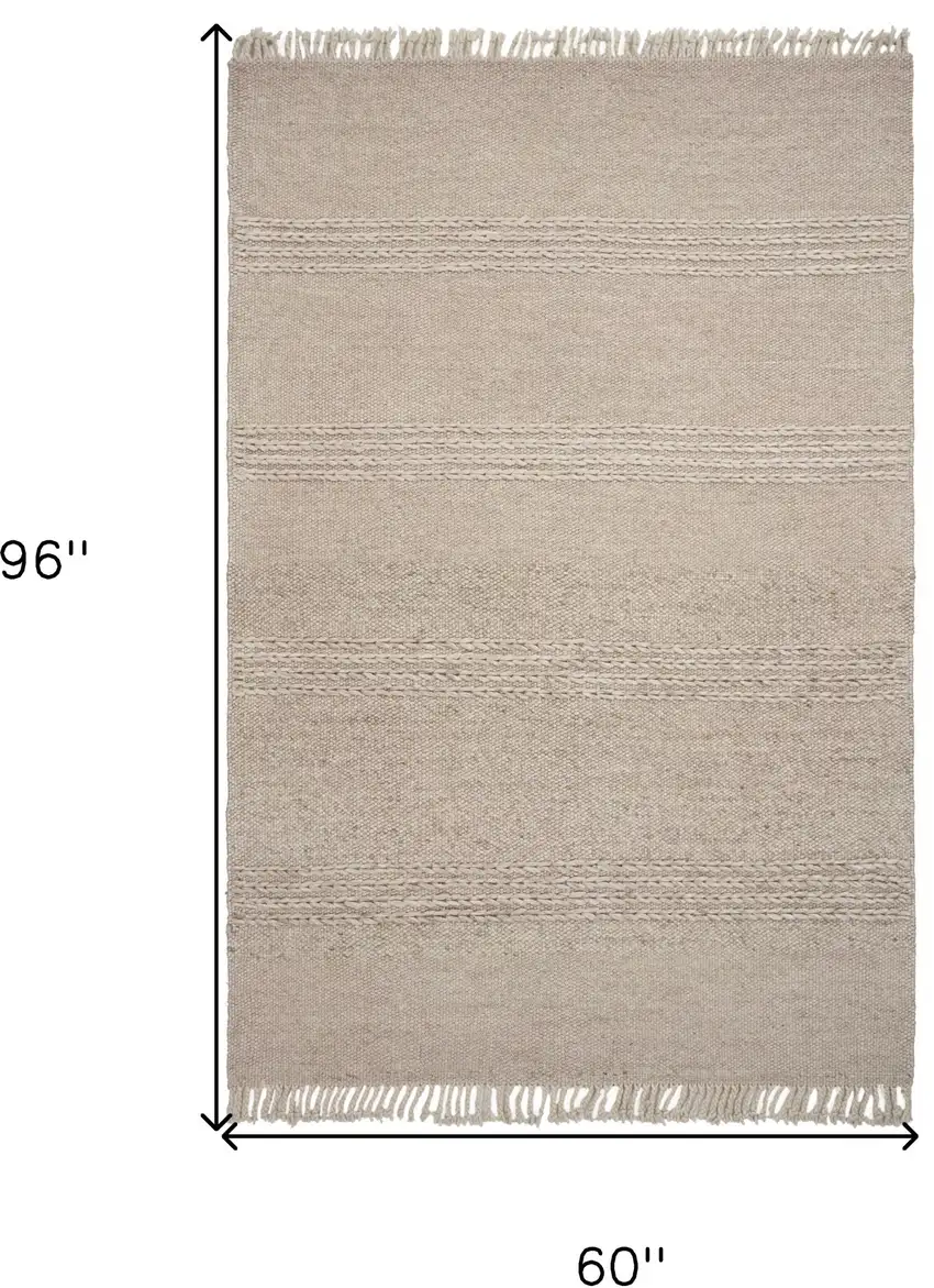 Natural Plain Wool Indoor Area Rug with Fringe Photo 7