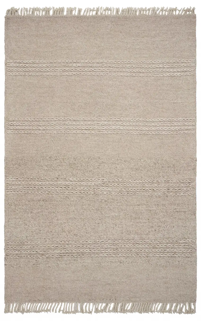 Natural Plain Wool Indoor Area Rug with Fringe Photo 1