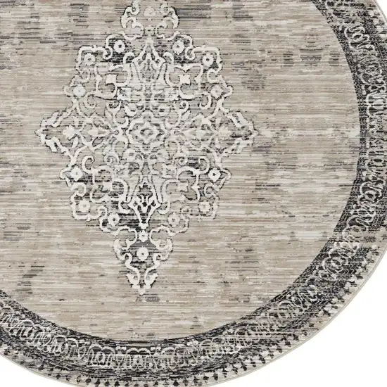 8' Natural And Beige Geometric Round Rug Photo 4