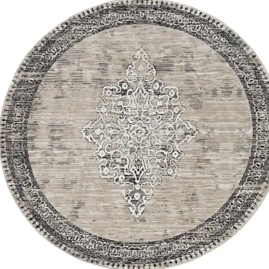 8' Natural And Beige Geometric Round Rug Photo 5