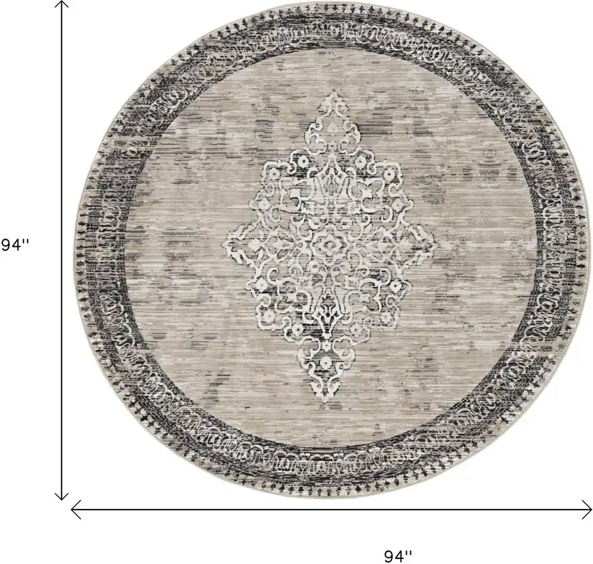 8' Natural And Beige Geometric Round Rug Photo 3