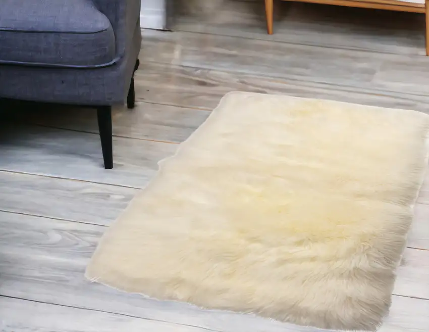 Natural Rectangular Sheepskin Area Rug Photo 1