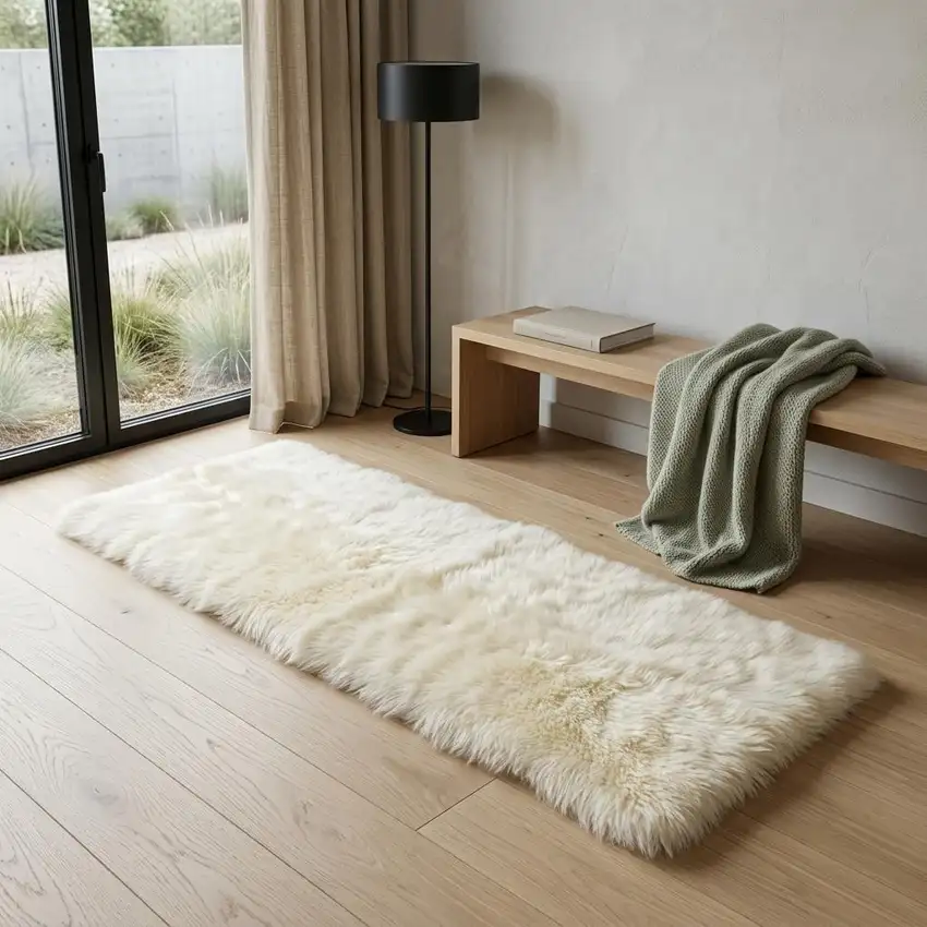 Natural Rectangular Sheepskin Area Rug Photo 1