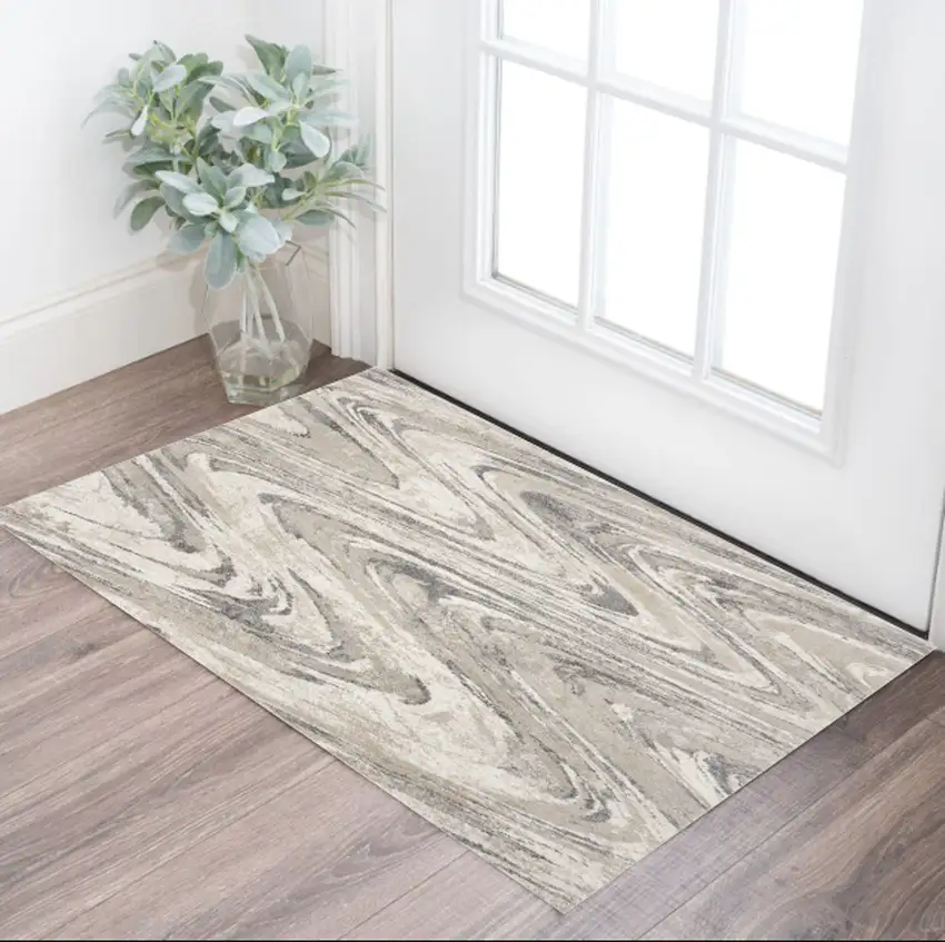 Natural Wavy Brushstrokes Area Rug Photo 1