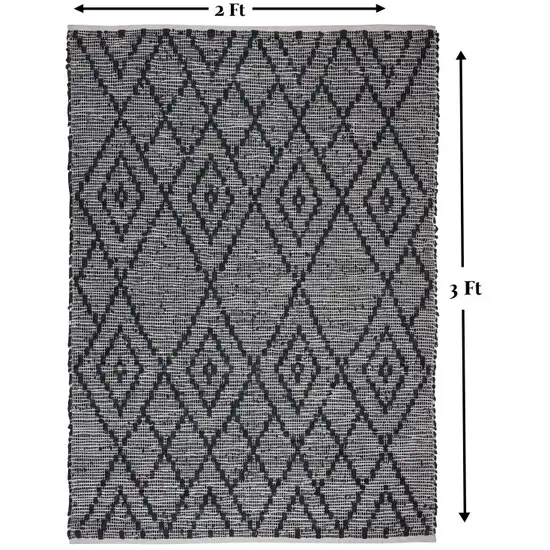 Natural and Black Geometric Handmade Indoor Outdoor Area Rug Photo 7