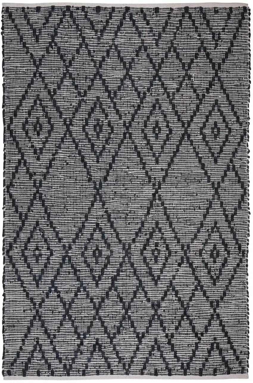 Natural and Black Geometric Handmade Indoor Outdoor Area Rug Photo 2