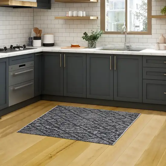 Natural and Black Geometric Handmade Indoor Outdoor Area Rug Photo 6