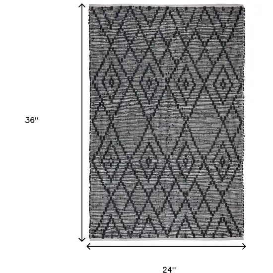 Natural and Black Geometric Handmade Indoor Outdoor Area Rug Photo 3