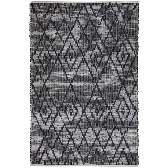 Natural and Black Geometric Handmade Indoor Outdoor Area Rug Photo 5