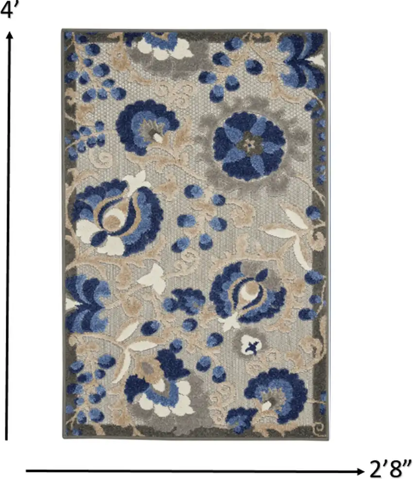 Natural and Blue Indoor Outdoor Area Rug Photo 4