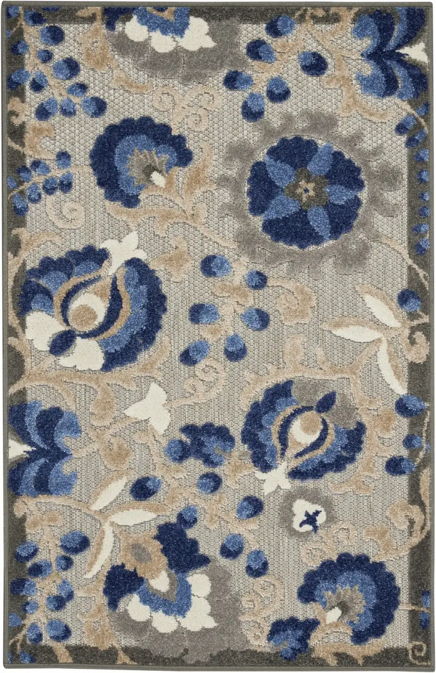 Natural and Blue Indoor Outdoor Area Rug Photo 1
