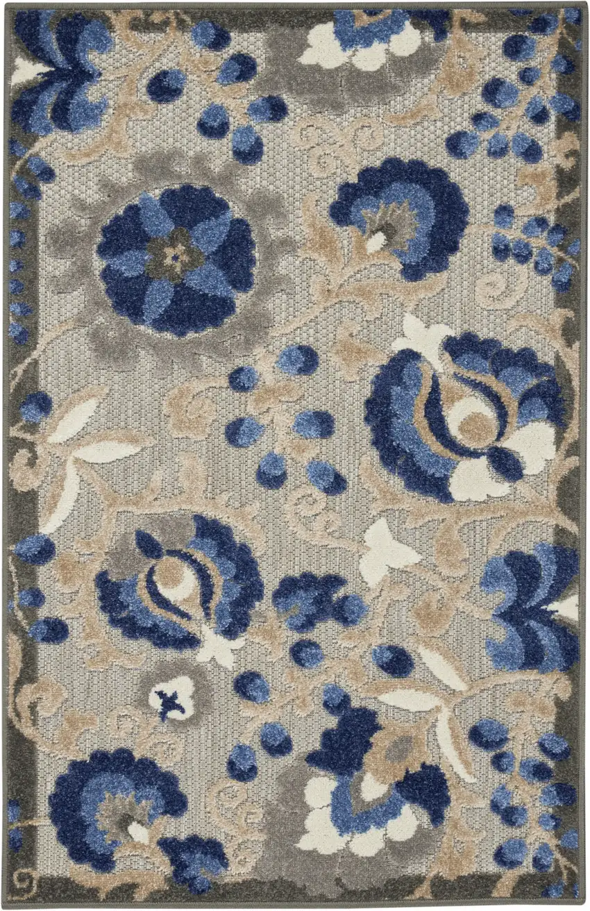 Blue And Gray Floral Indoor Outdoor Area Rug Photo 5