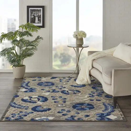 Natural and Blue Indoor Outdoor Area Rug Photo 6