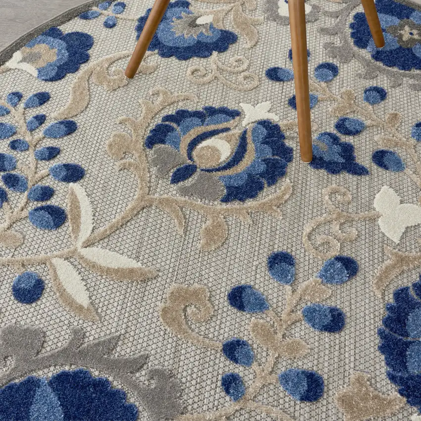 4' Blue And Gray Round Indoor Outdoor Area Rug Photo 9