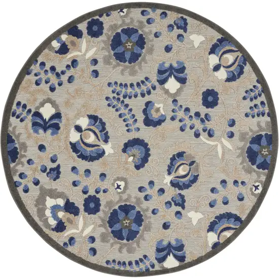 4' Blue And Gray Round Indoor Outdoor Area Rug Photo 5