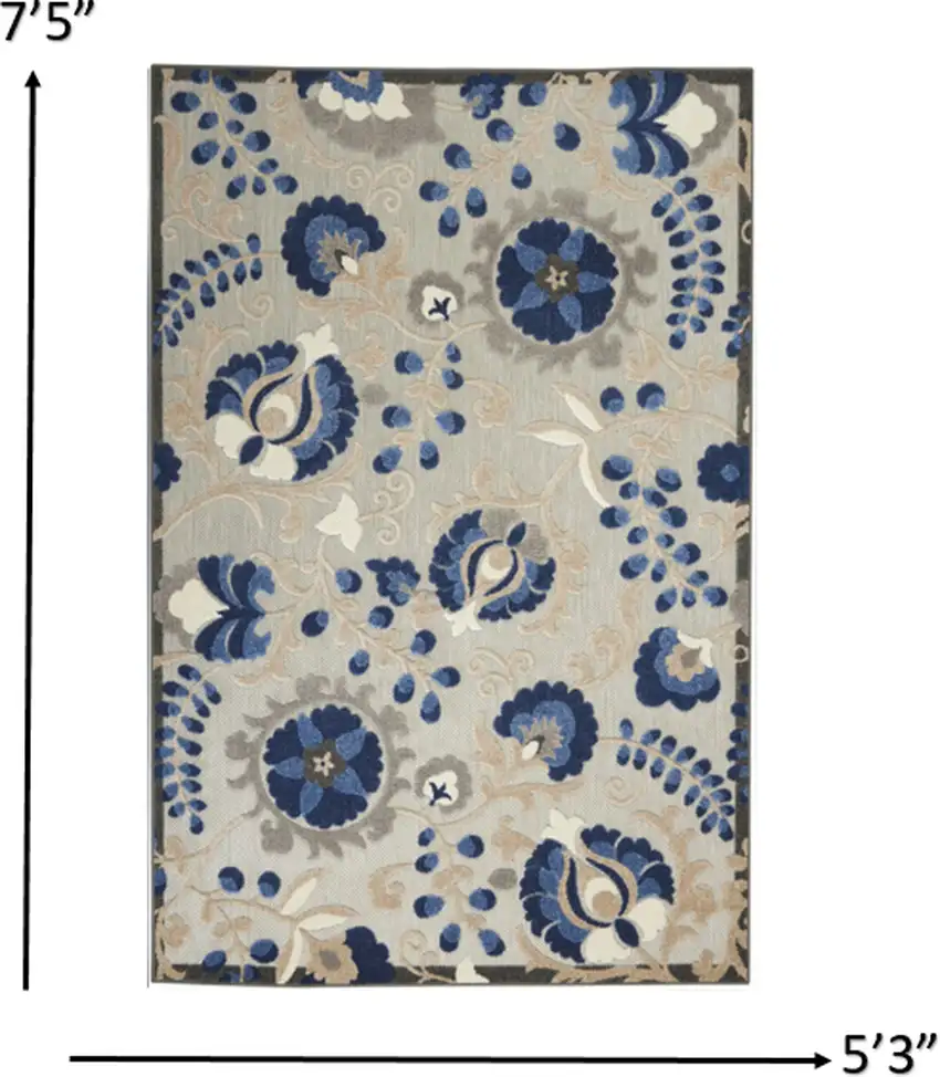 Natural and Blue Indoor Outdoor Area Rug Photo 4