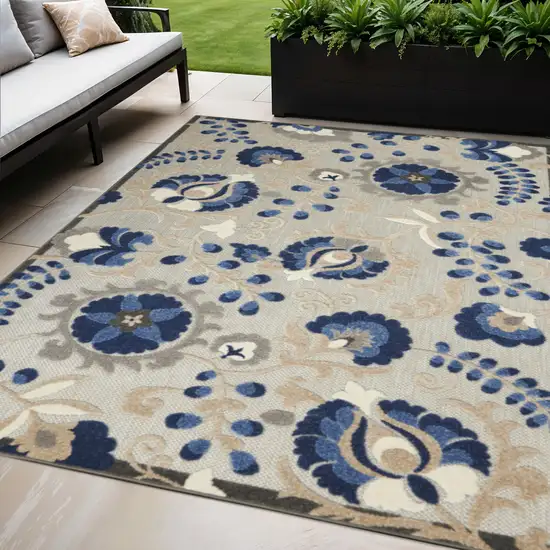 Blue And Gray Floral Indoor Outdoor Area Rug Photo 2