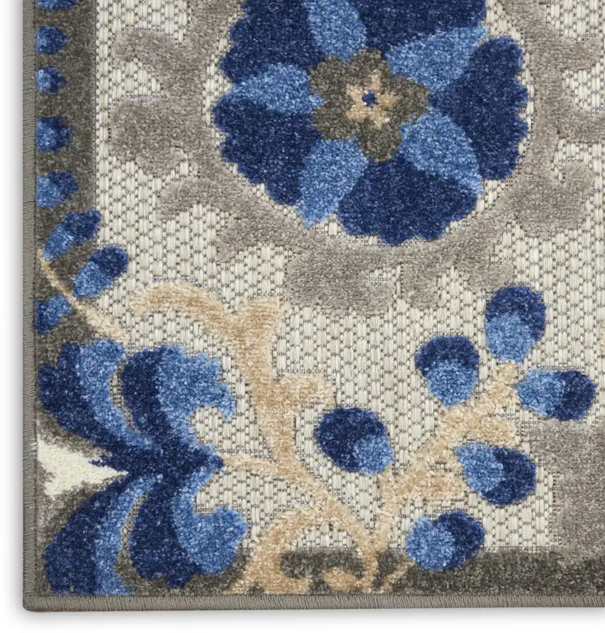Blue And Gray Floral Indoor Outdoor Area Rug Photo 3