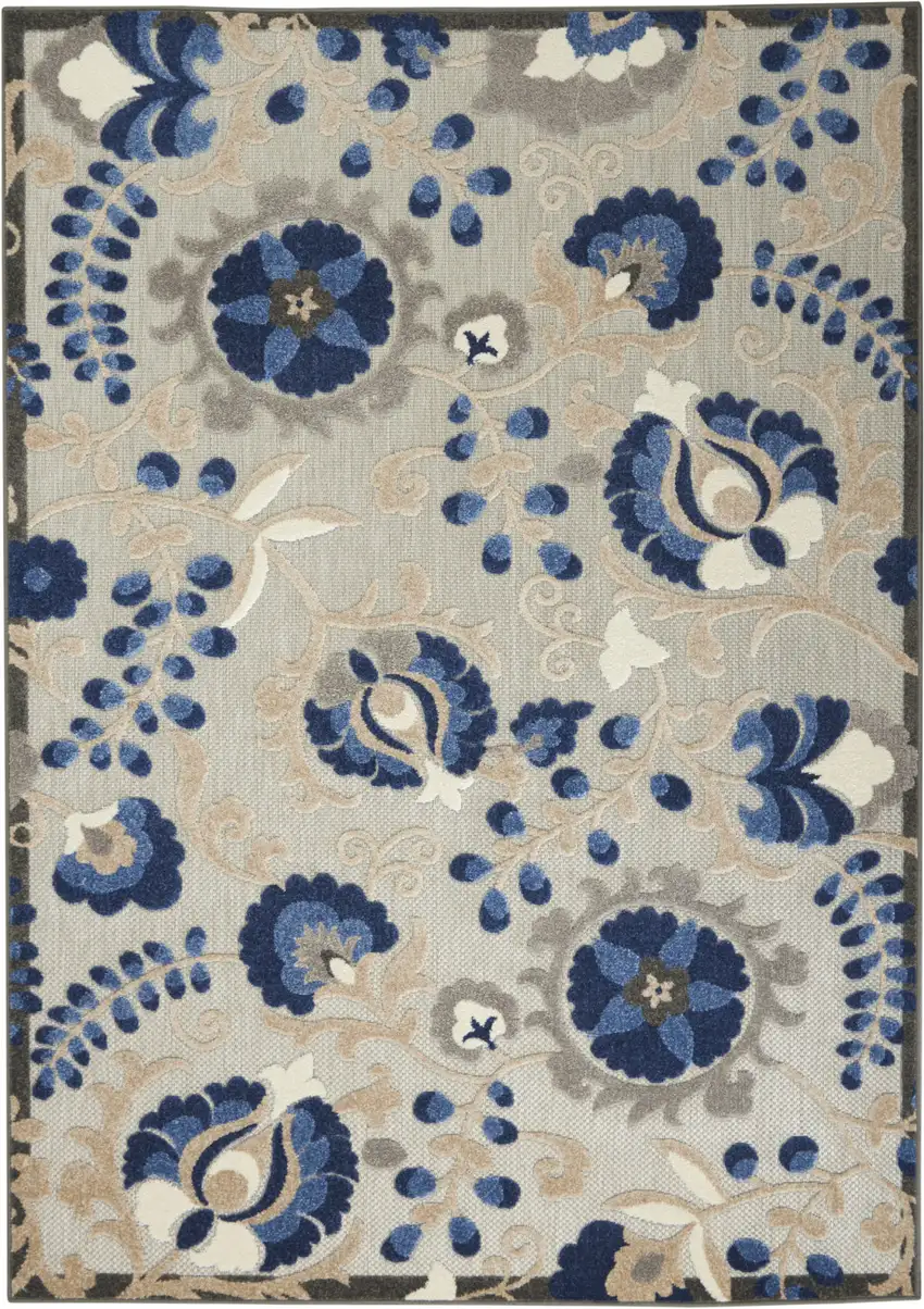 Blue And Gray Floral Indoor Outdoor Area Rug Photo 6