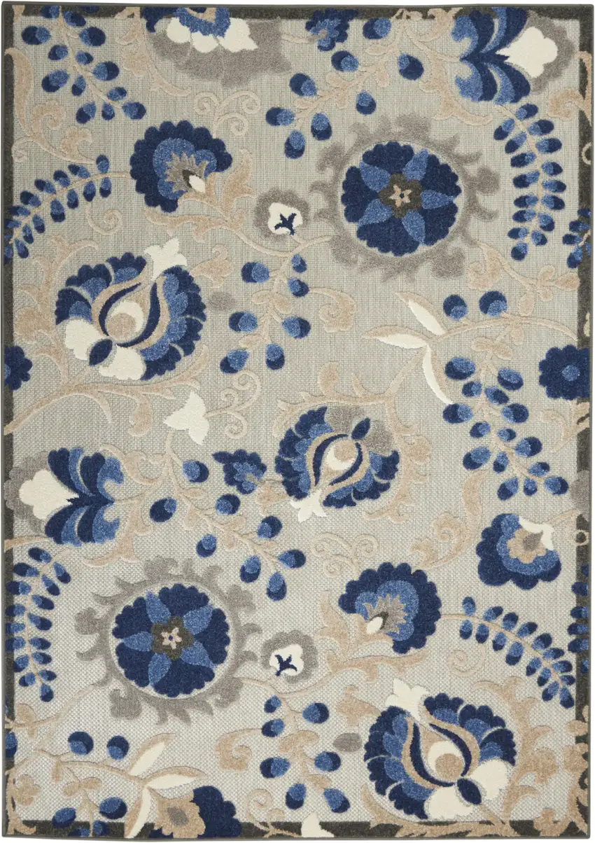 Blue And Gray Floral Indoor Outdoor Area Rug Photo 2