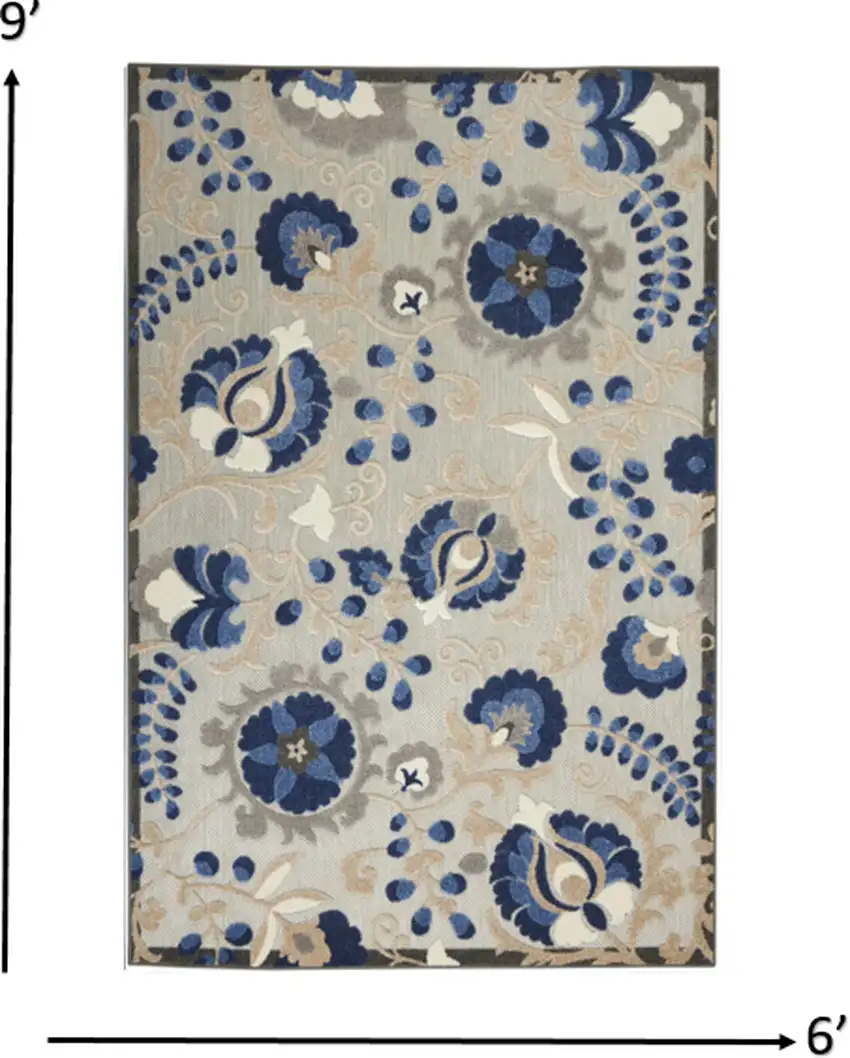 Natural and Blue Indoor Outdoor Area Rug Photo 4