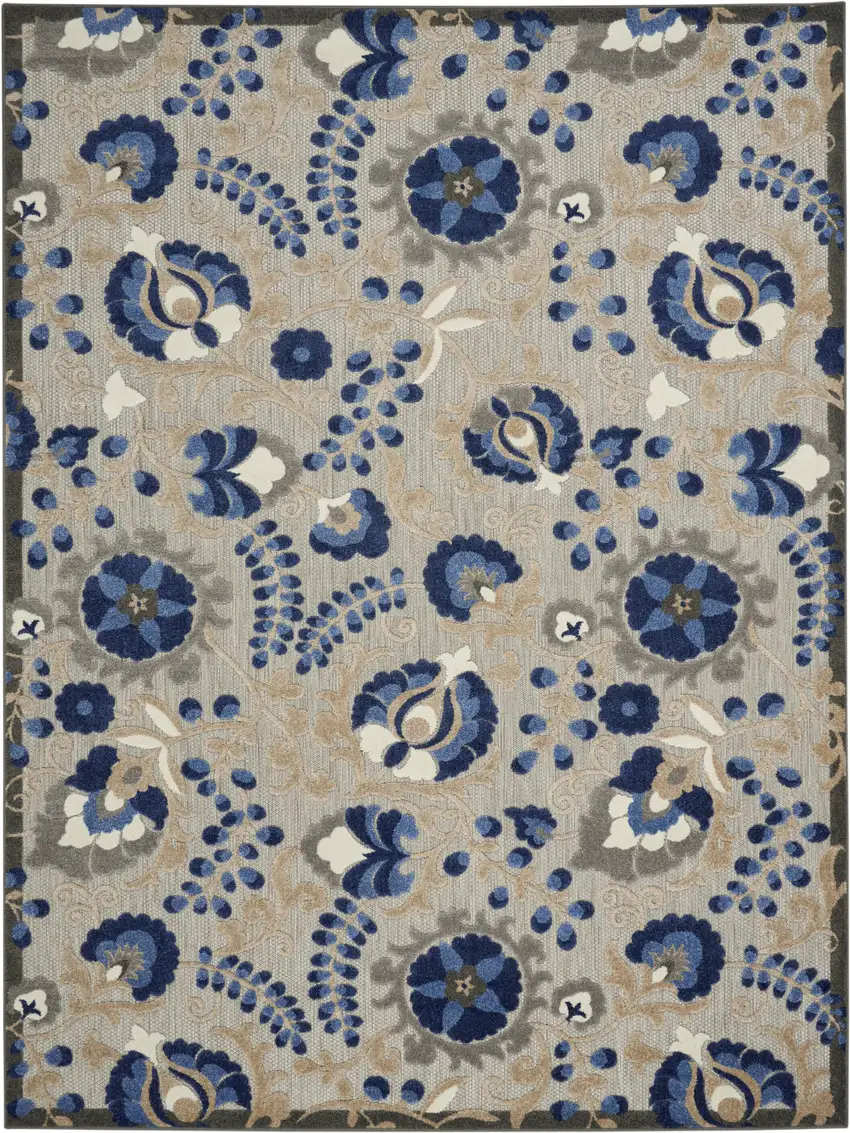 Blue And Gray Floral Indoor Outdoor Area Rug Photo 1